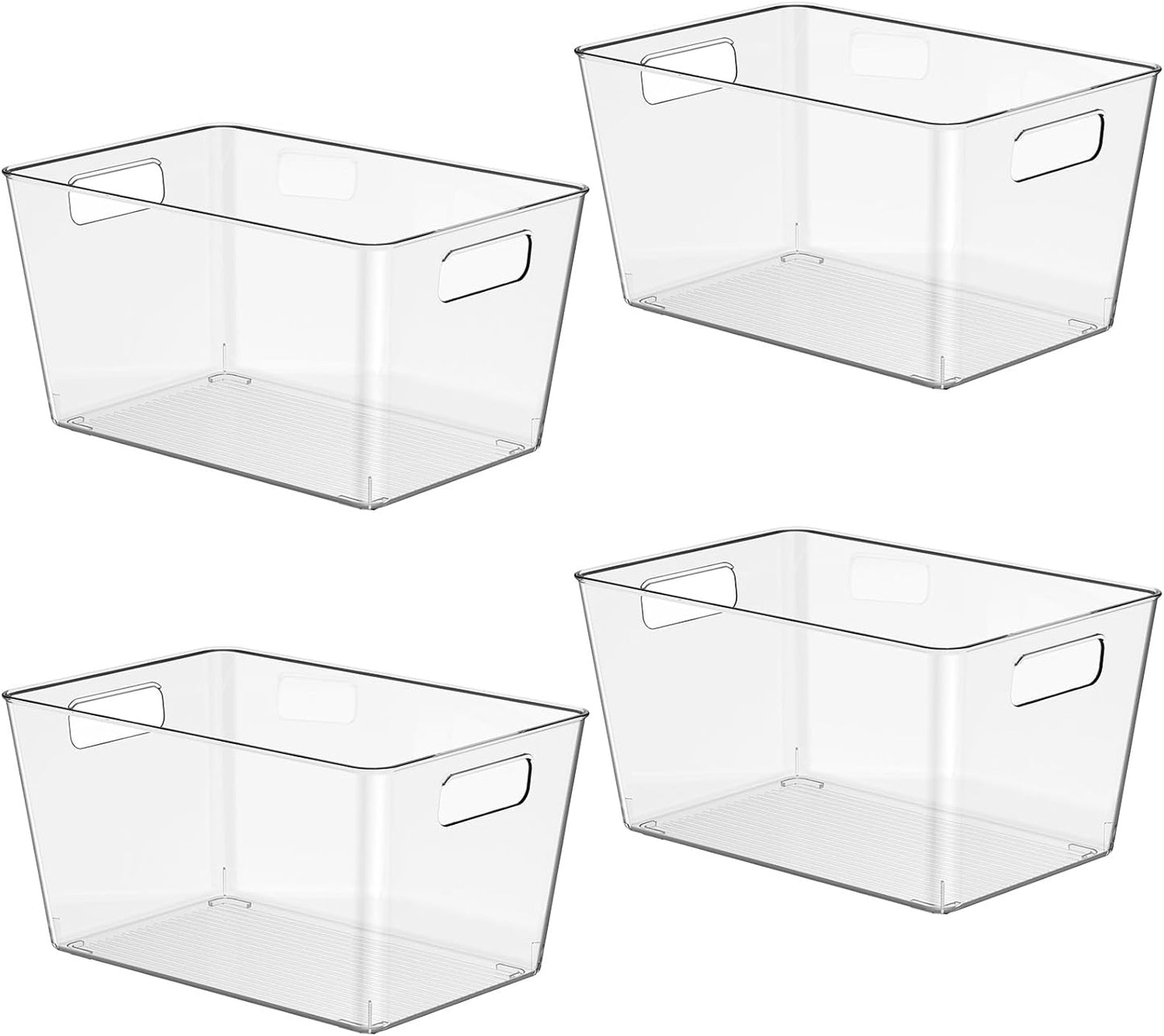 4 PCS Clear Plastic Storage Bins, Refrigerator Organizer Bins with Handles, Pantry Organizer Bins for Food, BPA-Free for Fridge, Freezer, Kitchen, Cabinet, Pantry, 10" Long