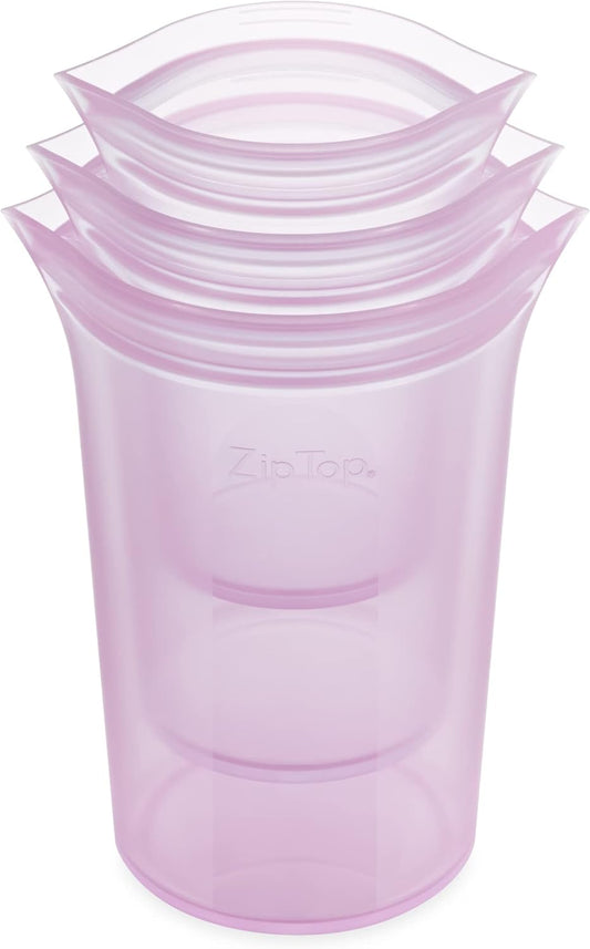 Zip Top Reusable Food Storage Bags | 3 Cup Set [Lavender] | Silicone Meal Prep Container | Microwave, Dishwasher and Freezer Safe | Made in the USA