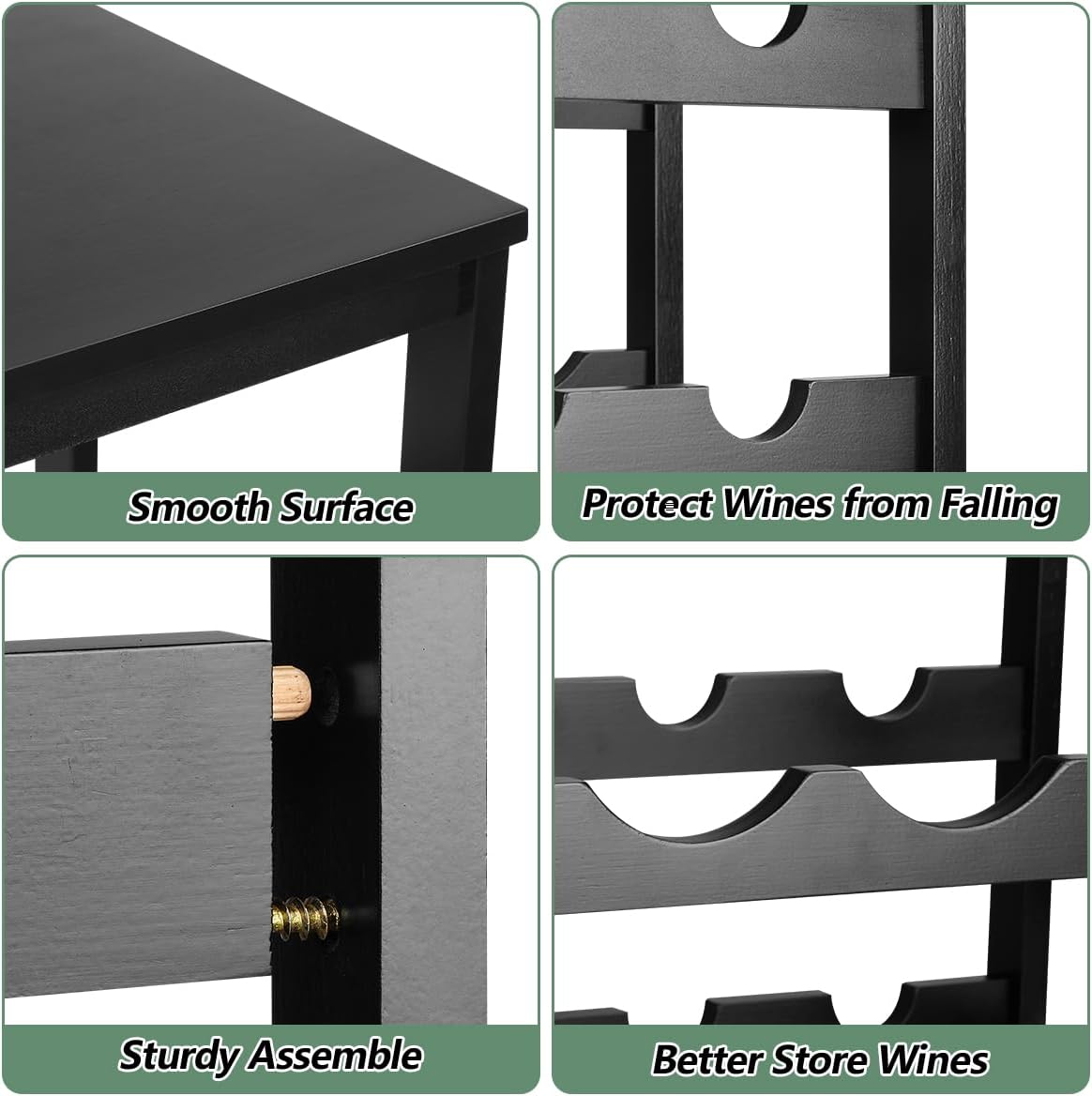 Wine Rack 24-Botttle Freestanding Floor, 6-Tier Wine Rack Shelf with Table Top, Bamboo Display Wine Storage Shelves Kitchen Bar Dining Room Living Room, Black