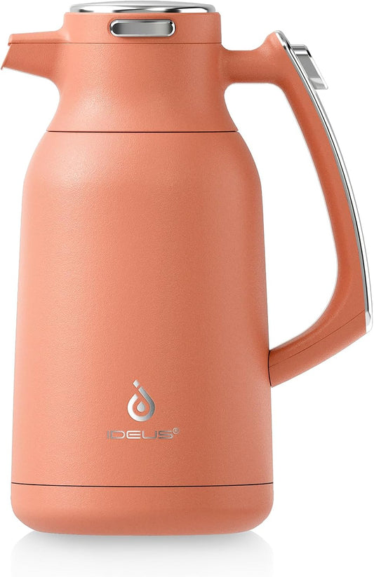 IDEUS Thermal Coffee Carafe 68oz (2,000ml), Stainless Steel Double Wall Insulated Vacuum Flask, Water Jug Coffee Server and Beverage Dispenser, Heat and Cold Retention (Coral, 68oz (2,000ml))