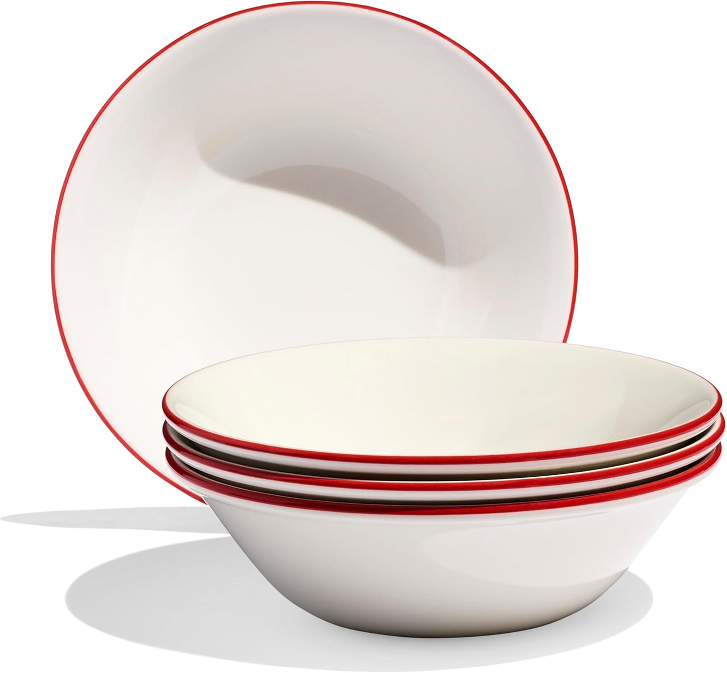Made In Cookware - Set of 4 - Side Bowls - White With Red Rim - Porcelain England