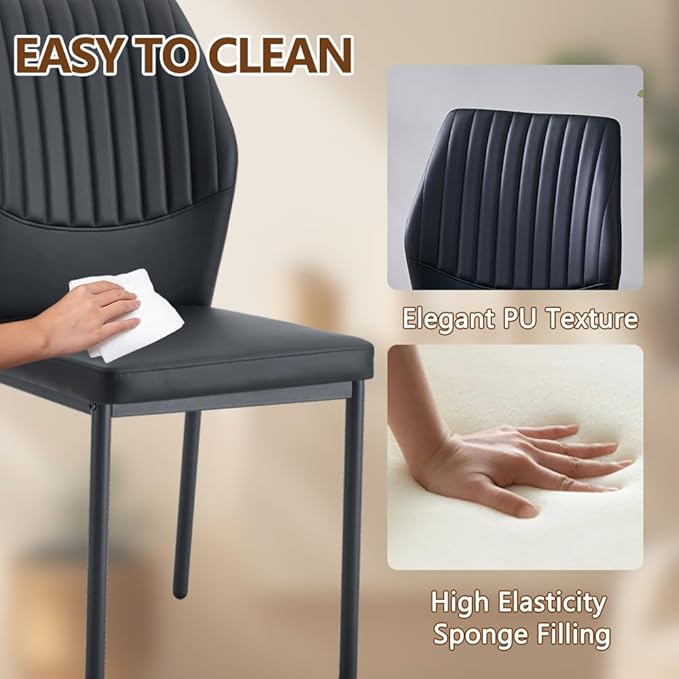 86.6" Dining Table Set for 6, Modern 7 Piece Wood Kitchen Table and Chairs Set, Rectangle Dining Room Table with 6 PU Leather Upholstered Chairs, Ideal for Apartment, Kitchen, Dining Room