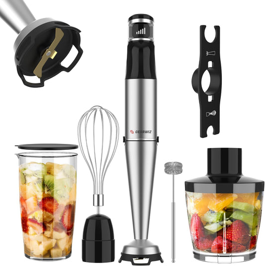 1100W Corded Hand Blender – 6-in-1 Stick Blender – Variable Speed Immersion Blender with Titanium Blades – Corded Blender with Whisk Chopper Frother Storage Holder & Silicone Cover