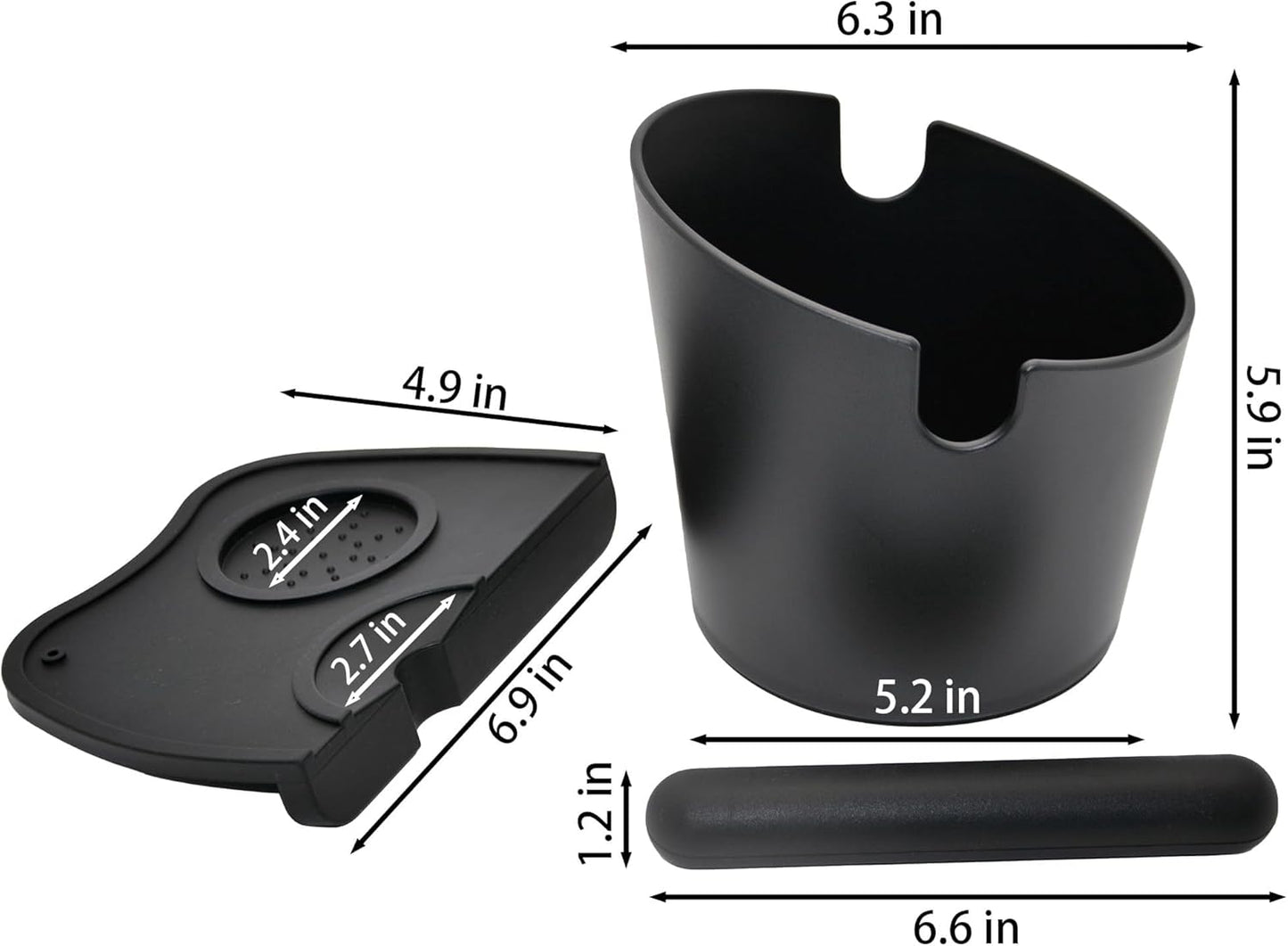 6.3 inch Large Espresso Knock Box Silicone coffee Tamper Mat Espresso Machine Accessories Set of 2 with Removable Knock Bar and Anti-Slip Base for Home Office Barista Tools for Bar Shop