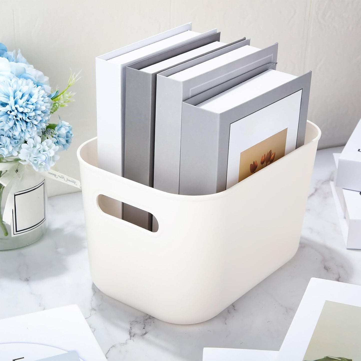 Zopeal Plastic Storage Bins 10 Pcs White Pantry Organizer Bins Small Baskets Storage Containers for Home Kitchen (10 x 7 x 6 Inch)