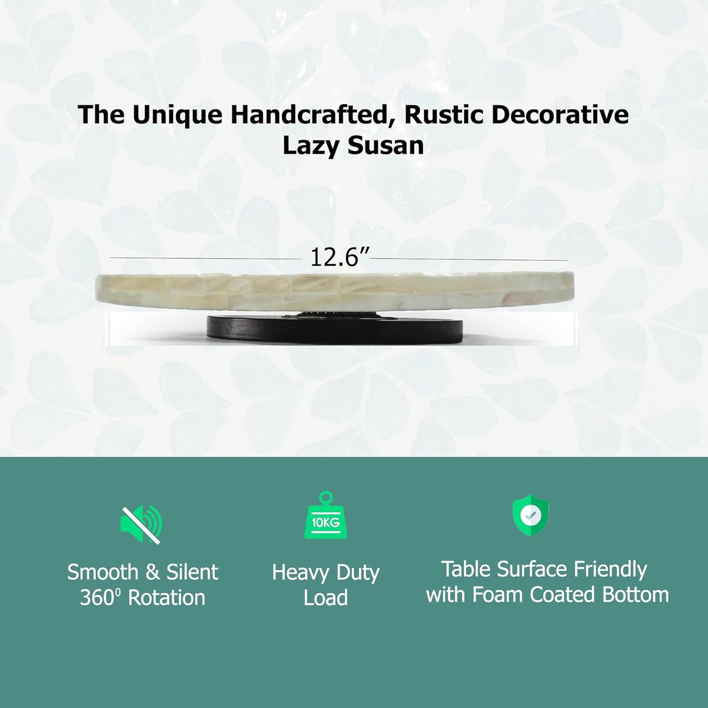 PEMAR PEMAR Mother of Pearl Lazy Susan Turntable – 12.6″ Decorative Wooden Rotating Tray Countertop Organizer (White Cream Sunlight/Starburst Pattern)