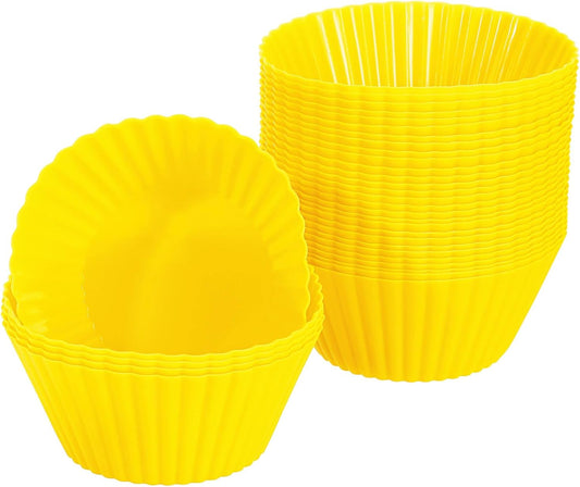 uxcell 36Pcs Silicone Cupcake Liners, Non-Stick Baking Cups, for Cooking Eggs, Baking Muffins and Make a Cake(Yellow)