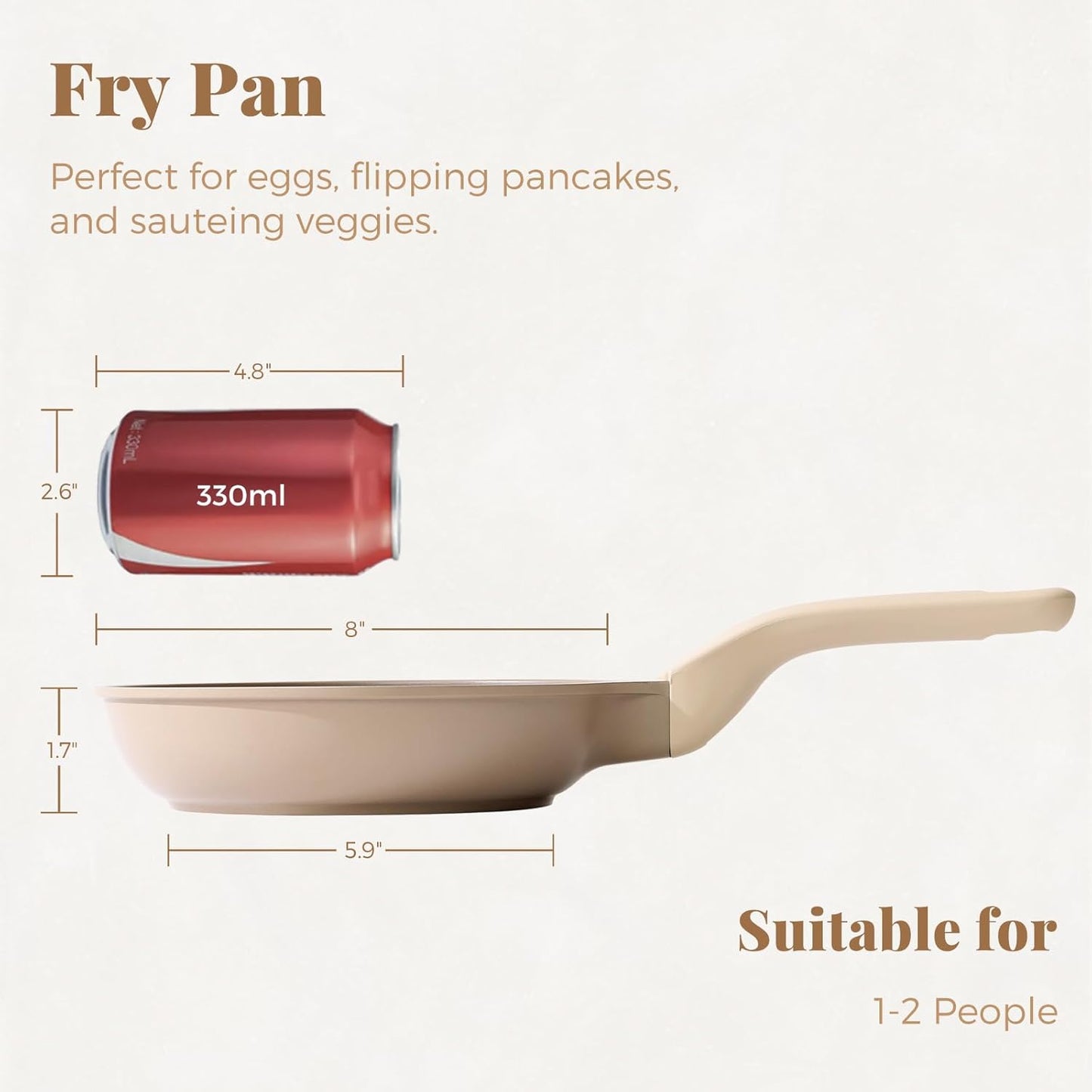 Nonstick Frying Pan, 8/10/12 Inch Stain/Scratch/Crack Proof Chef Pan, Healthy Skillet, PFOA Free Omelet Pan, Dishwasher & Oven Safe, Induction Compatible (8-Inch, Natural Linen)