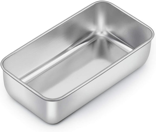 E-far Loaf Pan for Baking Bread, 9 x 5 Inch Stainless Steel Baking Loaf Pan, Metal Bakeware for Bread Meatloaf Cake Brownies, Healthy & Non Toxic, Brushed Finish & Easy Release, Oven & Dishwasher Safe