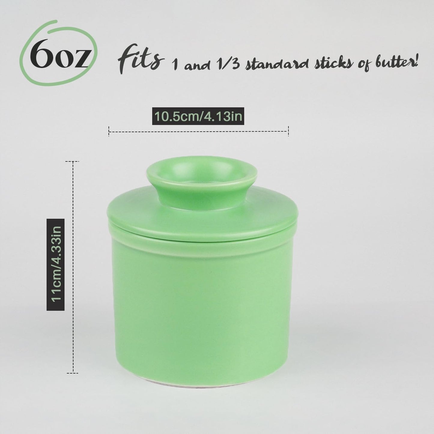 Ceramic Butter Crock with Lid, Countertop French Butter Keeper with Water Line for Spreadable Soft Butter, Matte Mint Green