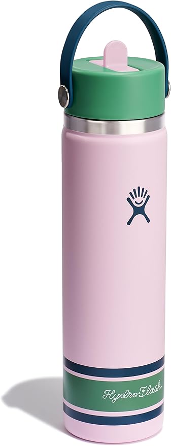 Hydro Flask Water Bottle - Insulated Stainless Steel - Wide Mouth Flex Straw Lid, Non Spill, Leakproof and Refillable in 24 Oz Campus Pink