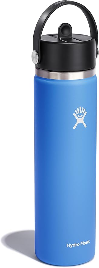 Hydro Flask Water Bottle - Insulated Stainless Steel - Wide Straw Lid, Non Spill, Leakproof in 24 Oz Aloe Green
