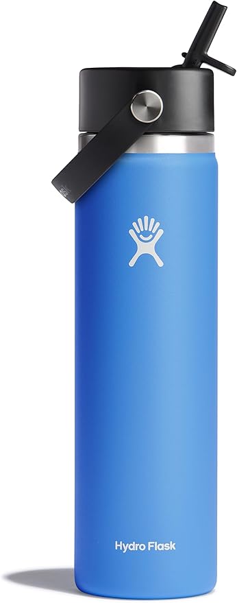 Hydro Flask Water Bottle - Insulated Stainless Steel - Wide Straw Lid, Non Spill, Leakproof in 24 Oz Aloe Green