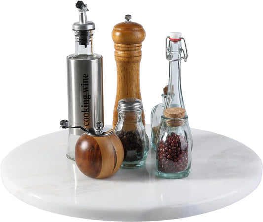 Marble Lazy Susan, 16 in Lazy Susan Turntable Organizer for Cabinet Pantry Kitchen Countertop Fridge Bathroom Makeup Vanity Countertop - White