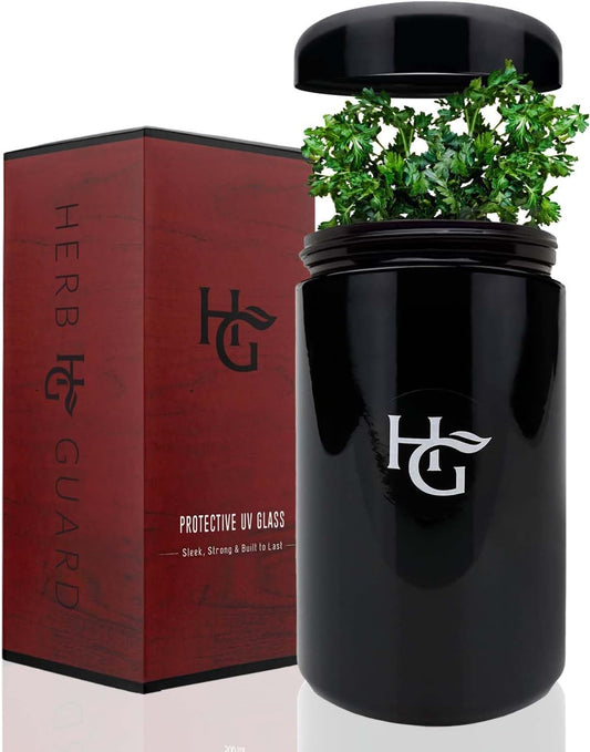 Herb Guard - 2 Oz Airtight Ultraviolet Jar (1 Liter) Keeps Herbs Fresh for Months