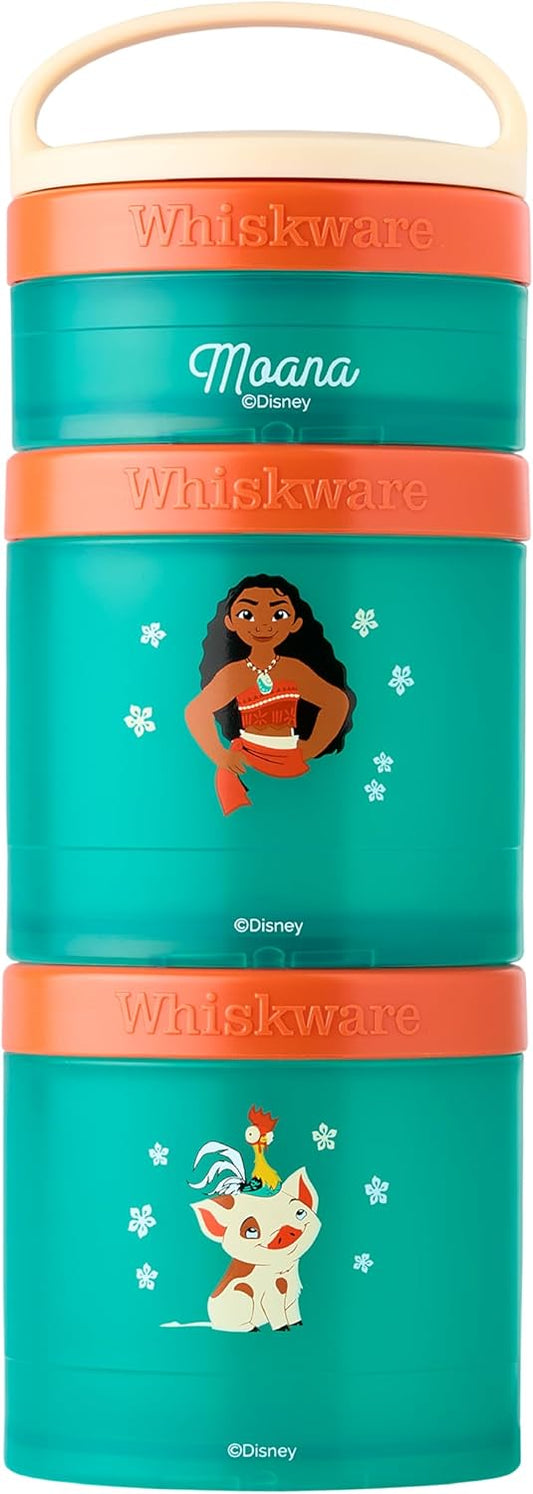 Whiskware Disney Princess Moana, Stackable Snack Containers for Kids, 3 Stackable Snack Cups for School or Travel, Formula and Cupholder Friendly, Moana and Pua