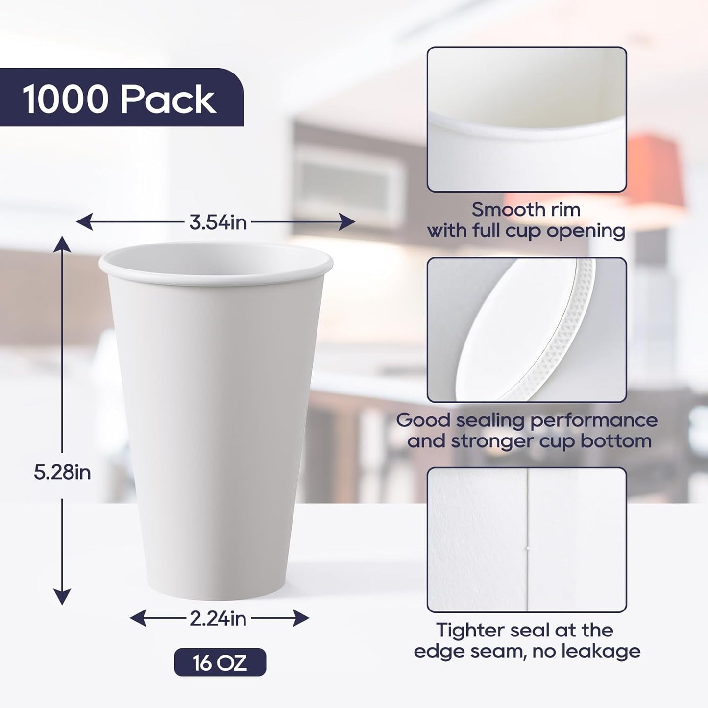 LITOPAK 1000 pack 16 oz Disposable Paper Coffee Cup, Hot Paper Coffee Cups, 16 oz White Paper Cups for Offices, Schools, Shops, Restaurants