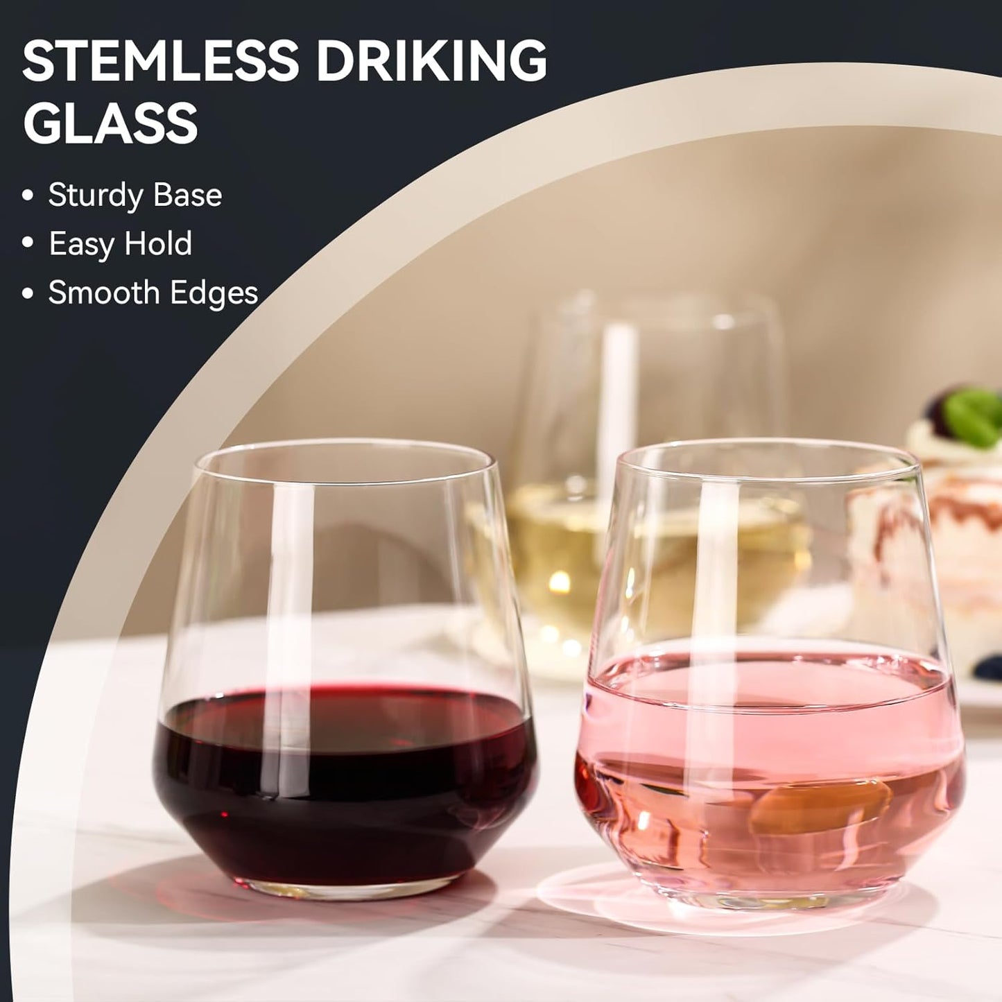 Physkoa Stemless Wine Glasses Set of 6 – 18oz Modern Crystal Glass, Lightweight & Dishwasher Safe | Red & White Wine Glasses for Daily Use, Parties, Housewarming or Birthday Gift