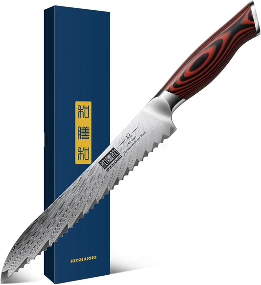 Bread Knife,8 Inch Serrated Bread Knife Ultra Sharp Damascus Steel Bread Kitchen Knife, Professional Bread Knife for Homemade Bread