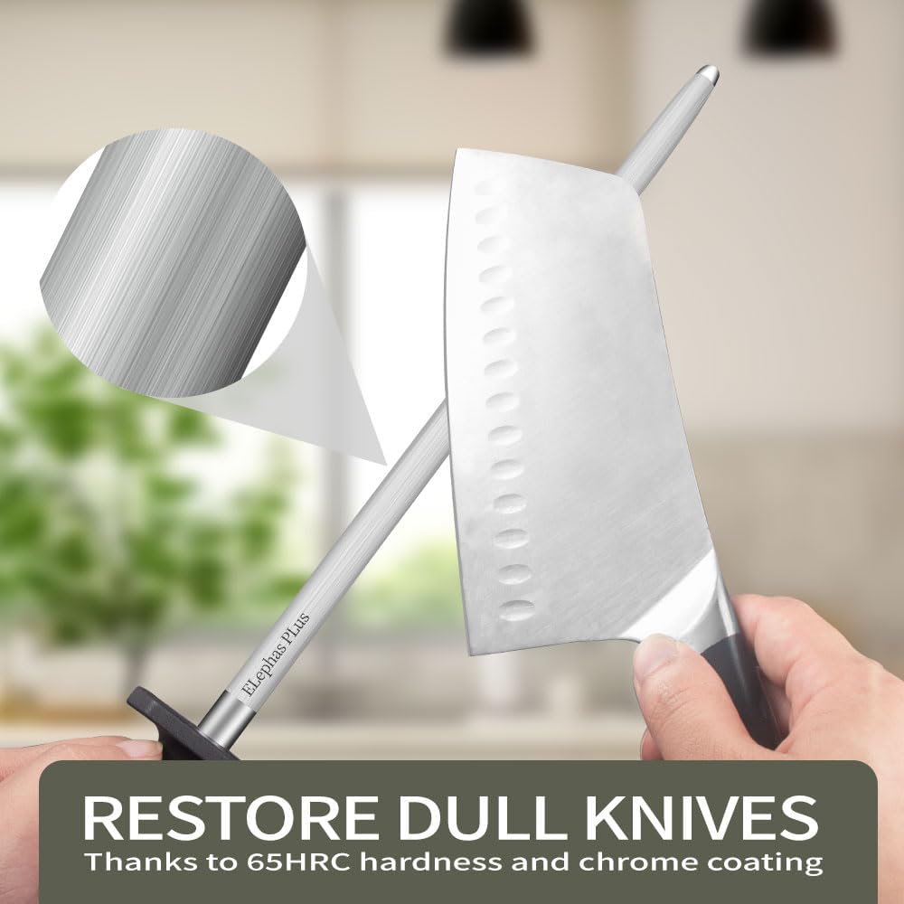 Selected High-Carbon Steel Honing Rod - Honing Steel Made of Hardened with Classic Simplicity Handle Sharpening Steel for Knife Sharpeners for Kitchen Knives (10IN)