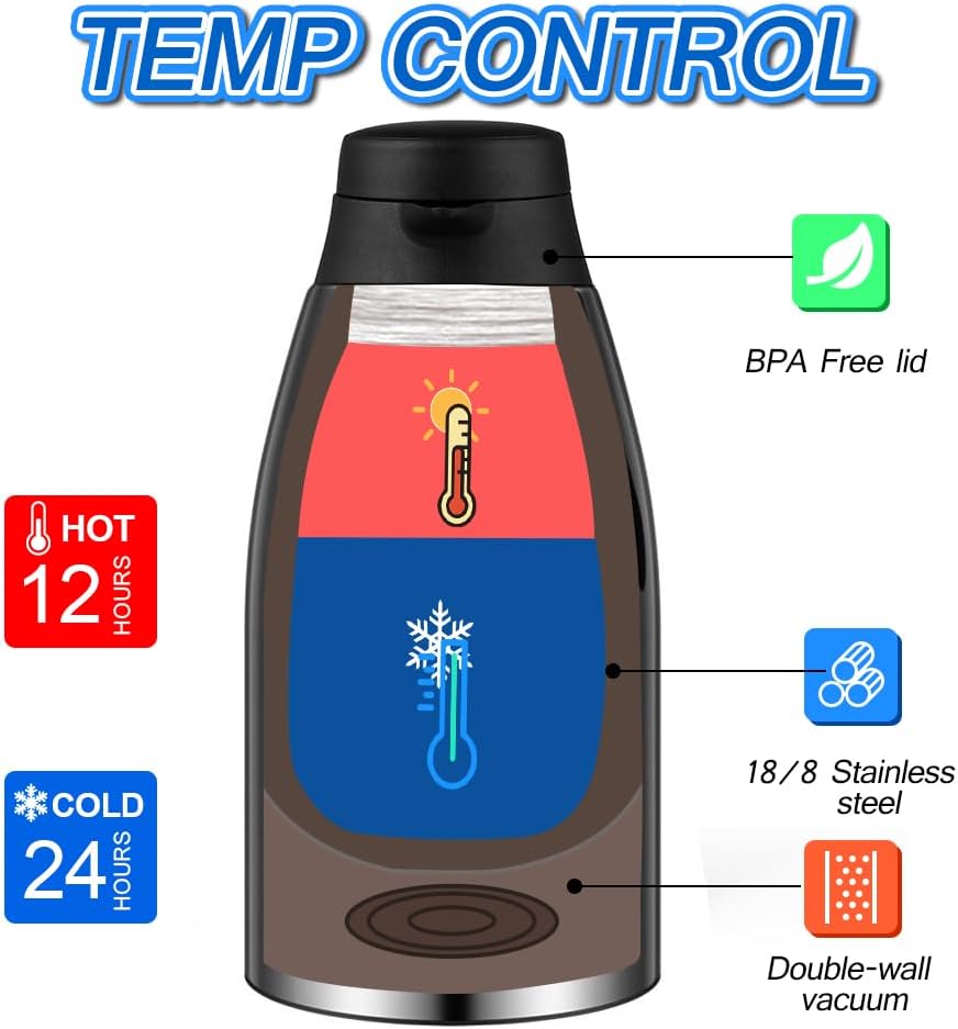 70oz Thermal Coffee Carafe, 2 Pack Airpot Insulated Coffee Urns Stainless Steel Vacuum Thermal Pot Dispenser for Coffee, Hot Water, Tea - Keep 12 Hours Hot, 24 Hours Cold (Silver)