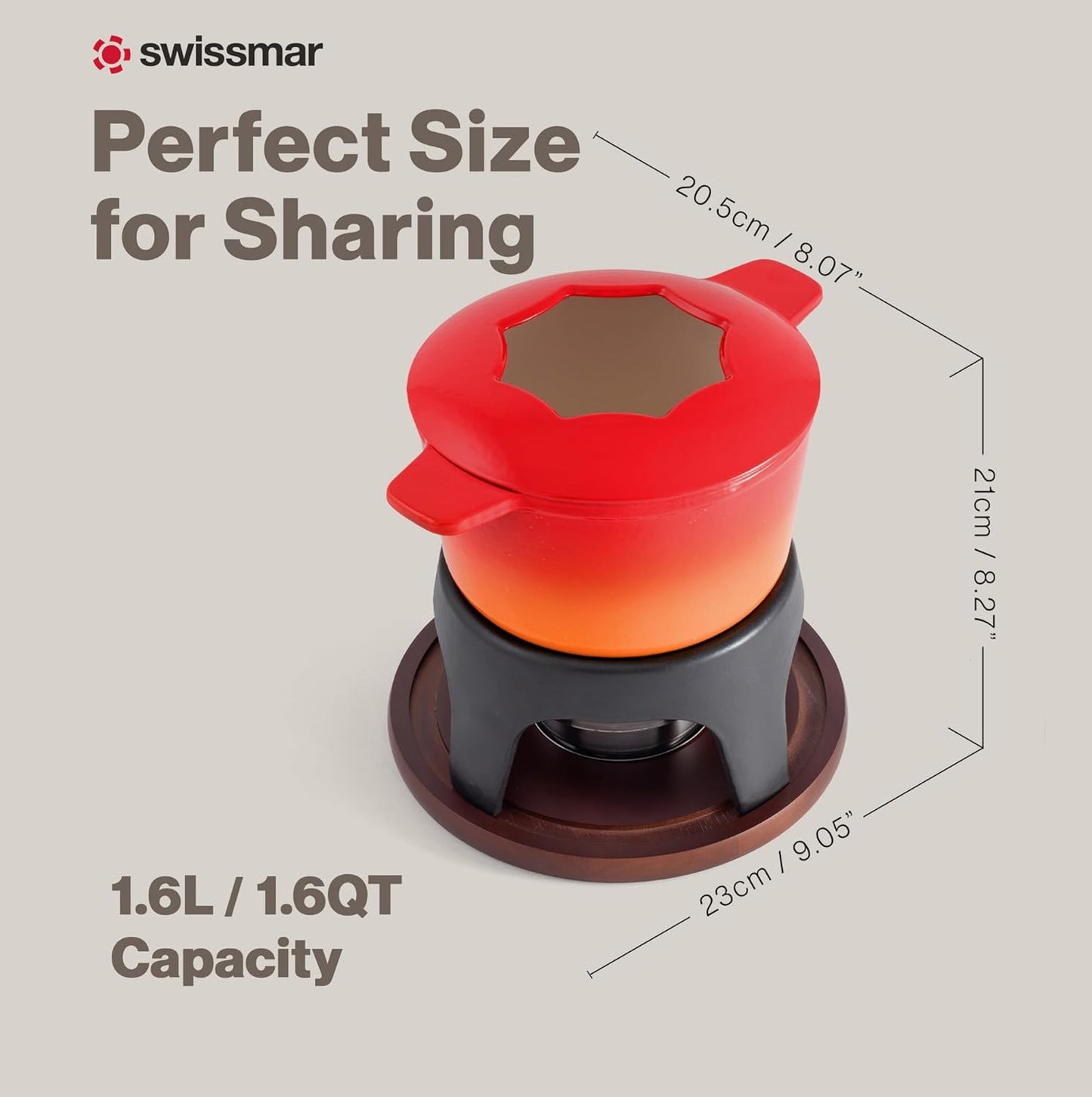 Swissmar Sierra Cast Iron Fondue Set, 1.6 Quart / 1.6 Liter – Perfect for Meat, Cheese, & Chocolate Fondues – Ideal for Family Bonding & Hosting Gifts - 12-Pieces, Gradient Orange