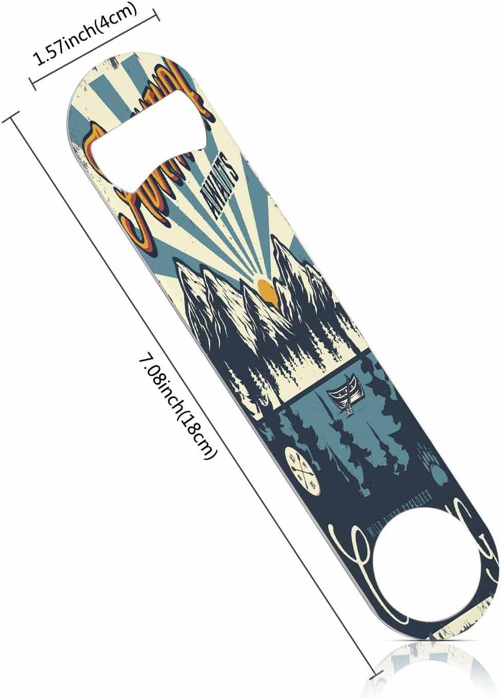 Adventure Awaits Stainless Steel Bottle Opener Vintage Canoe Boat Forest and Mountains Landscape Flat Beer Bottle Opener Keychain for Home Kitchen Bar Restaurant Party Birthday Gift