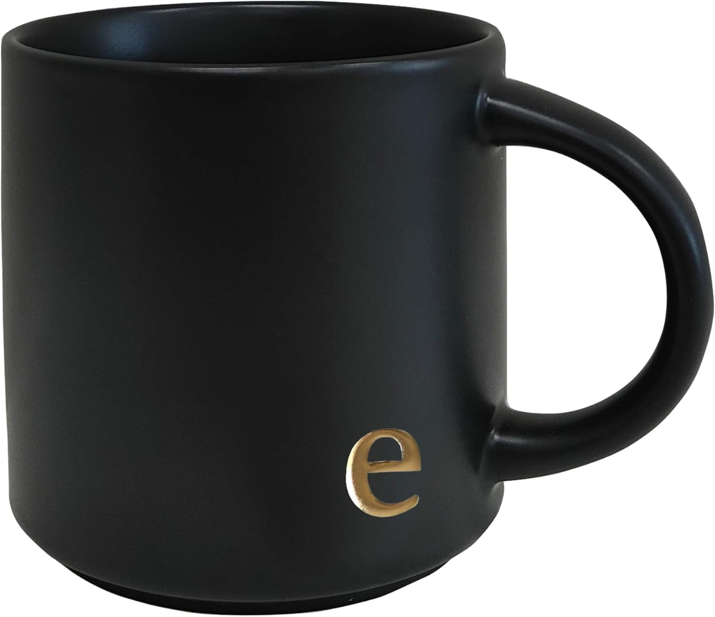 COLLECTIVE HOME - Black Monogram Ceramic Mugs, 15 oz Golden Initial Coffee Cups, Elegant Alphabet Tea Mugs, Personalized Halloween Mug with Gift Box, Perfect for Office and Home Décor (e)