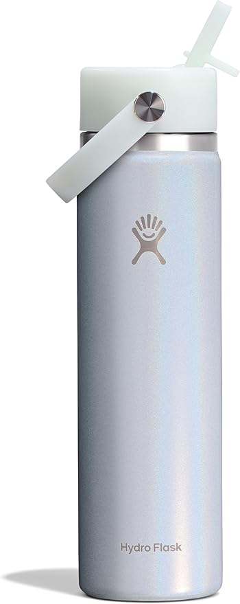Hydro Flask Water Bottle - Insulated Stainless Steel - Wide Straw Lid, Non-Spill, Leakproof in 24 Oz Glimmer Blue