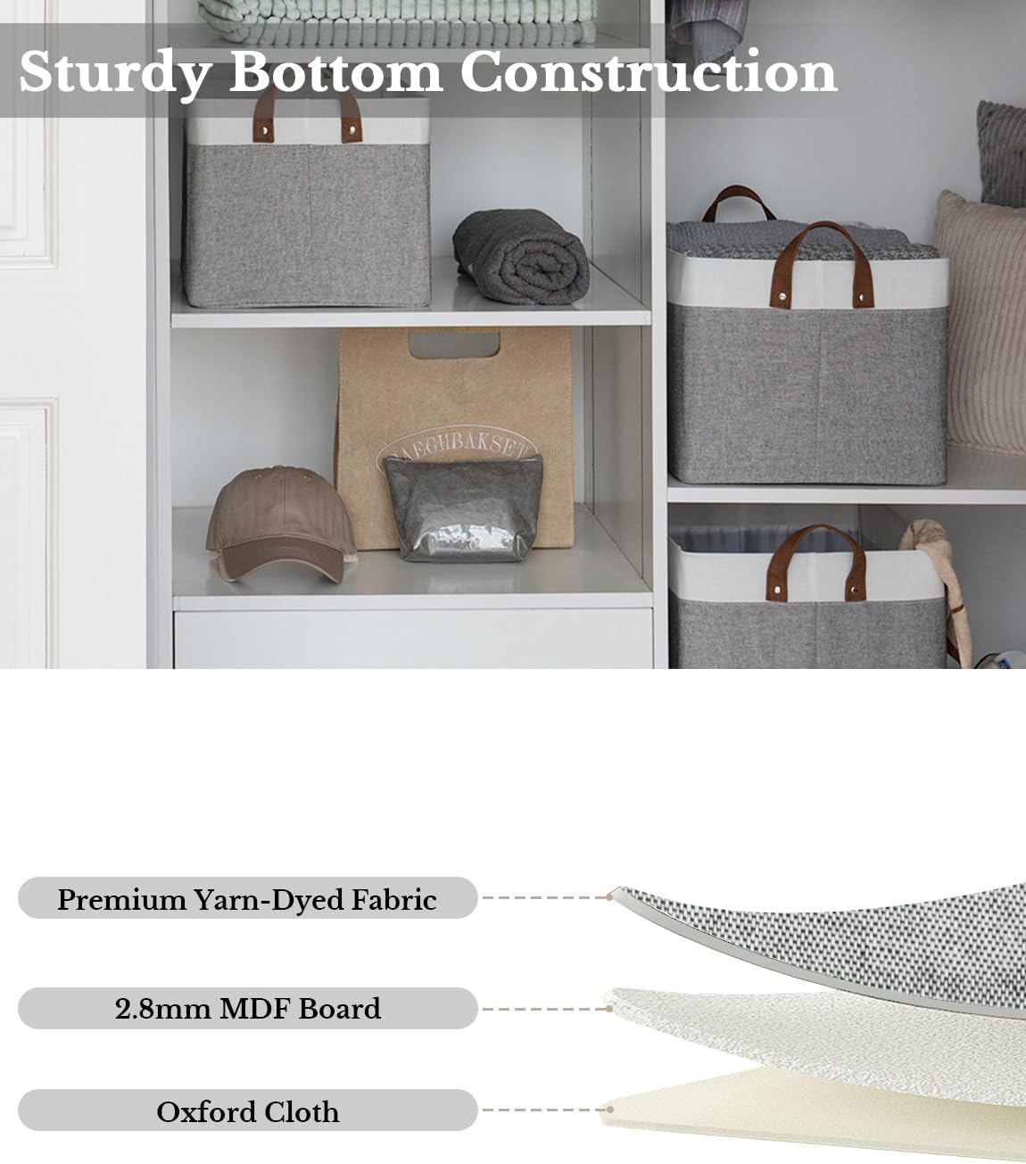 StorageWorks Storage Bins, Fabric Storage Bins for Shelves, Extra Large Storage Baskets with Metal Frame, Closet Baskets and Bins with Handles, Jumbo, Gray and White, 2-Pack