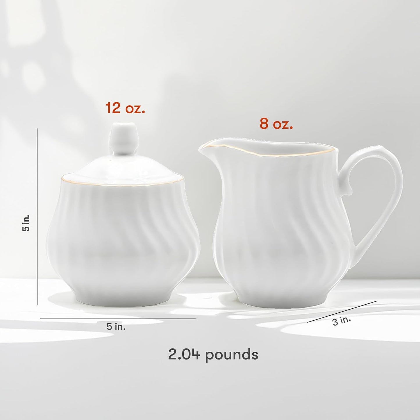 Sugar and Creamer Set - Porcelain Sugar and Creamer Vintage Tea Set with Gold Trims & Embossed Swirls - Exquisite Fine China Tea Set for Parties & Celebrations - Imperial Gold Set by Lynns