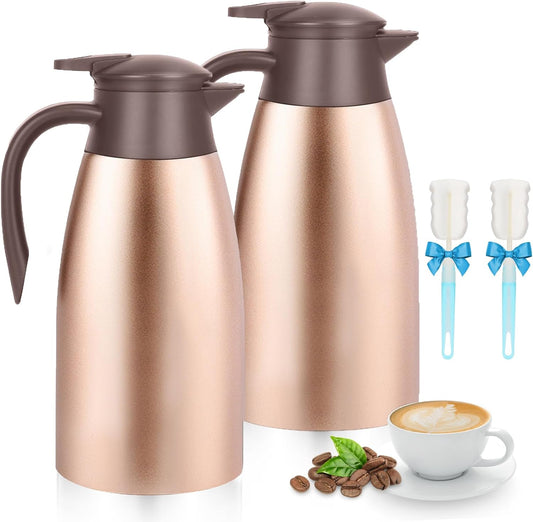 2pcs 70oz Thermal Coffee Carafe Coffee Pitcher, Insulated Stainless Steel Coffee Carafes for Keeping Hot Drinks, Double Walled Thermal Pot Dispenser for Coffee, Hot Water, Tea, Hot Beverage