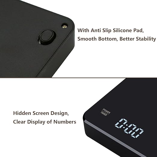 Digital Coffee Scale with Timer, Precision Espresso Scale, Rechargeable Pour Over Scale with Tare Function, Backlit Display for Barista & Home Brewing Milliliter and Grams, Maximum Weight 6.6lb