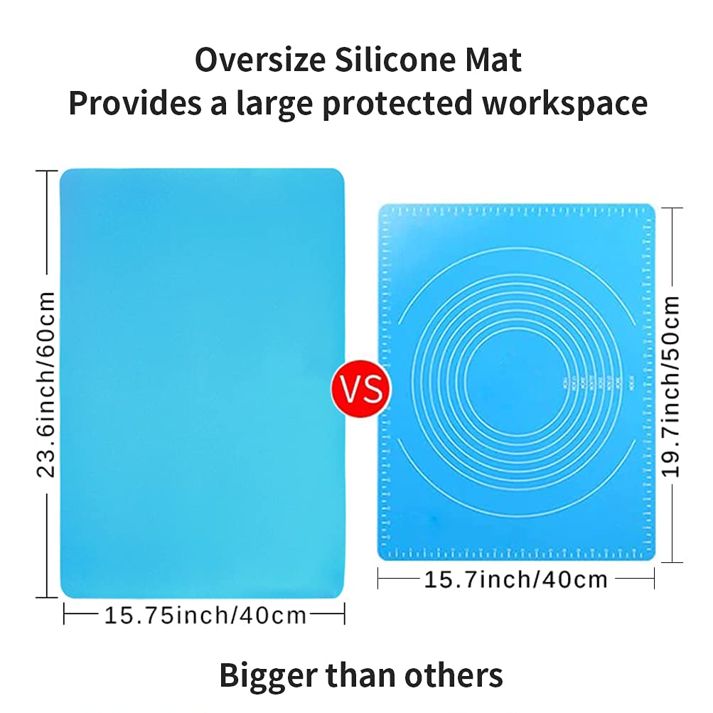 Extra Large Silicone Craft Mat for Kids, Large Silicone Sheet for Crafts, Kitchen Non-Stick Baking Mat, Heat Resistant Countertop Mat, Waterproof Placemat, Multipurpose Mat, Blue (23.62x15.75 inches)