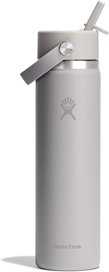 Hydro Flask Water Bottle - Insulated Stainless Steel - Wide Mouth Flex Straw Lid, Non Spill, Leakproof and Refillable in 24 Oz Tonal Birch