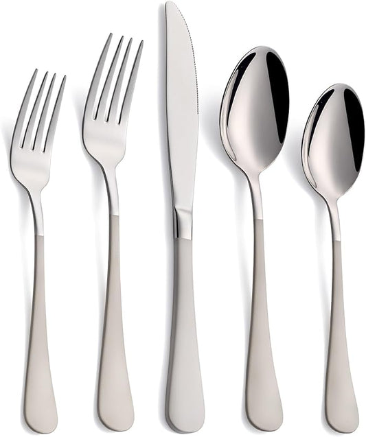 20-Piece Off White Silverware Set, 18/0 Stainless Steel Off White Handle Flatware Set, Service for 4, Modern Cutlery Set Includes Dinner Knives Forks Spoons,Mirror Polished,Dishwasher Safe