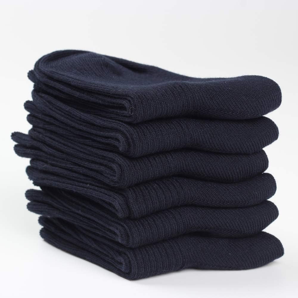 COTTON DAY Unisex Little Kids Youth Boys Girls Soft Cotton Crew Dress Socks Seamless Toe Black White Gray Navy 6 Pack