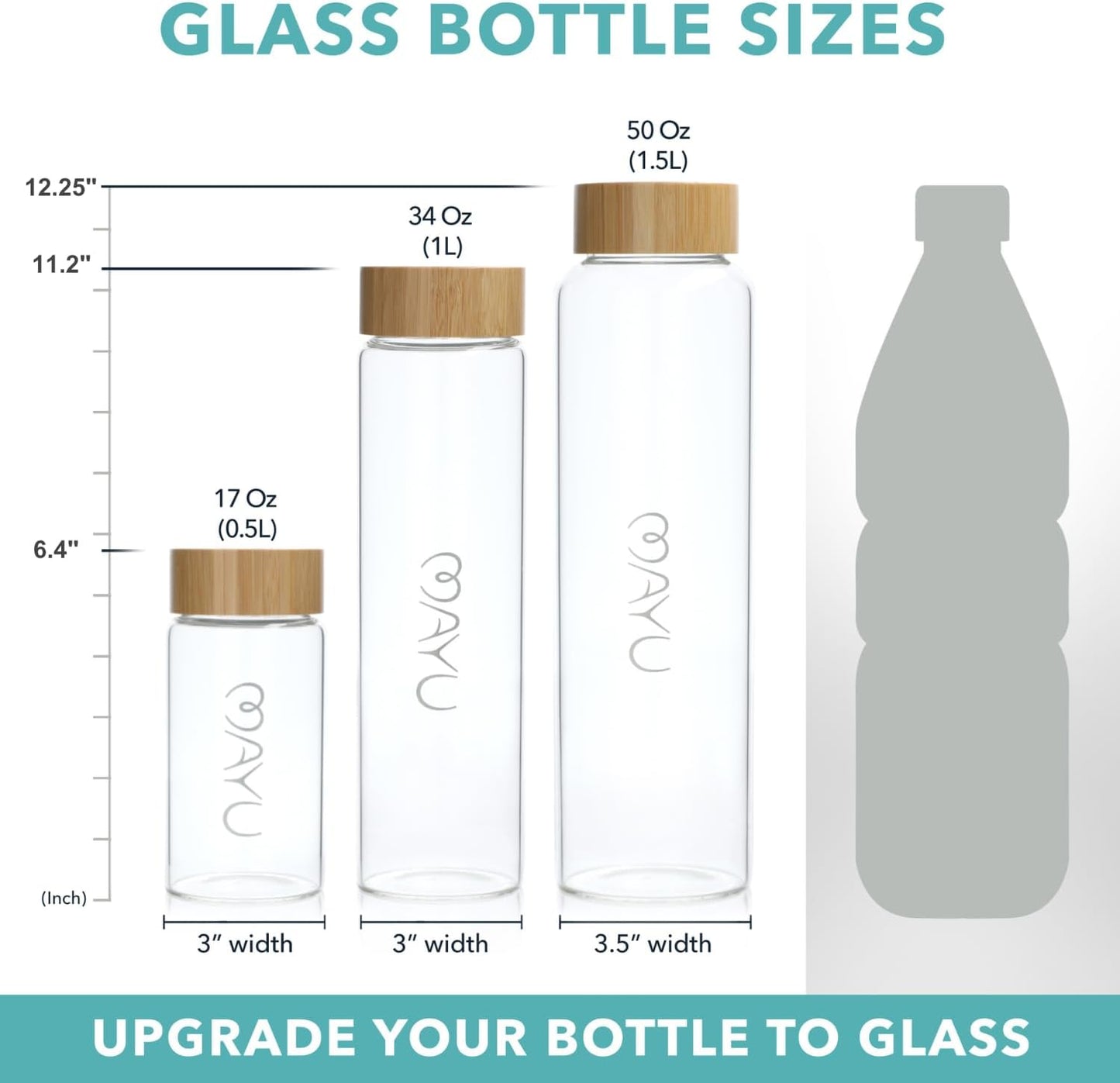 mayu Glass Travel Water Bottle | Sustainable Borosilicate Glass Bottle with Bamboo Lid & Sieve – Plastic-Free, Leak-Resistant Hydration for Home, Gym & On-the-Go (1.5L)