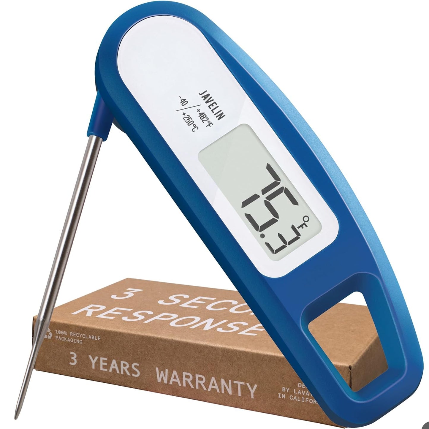Lavatools Javelin® Ultra-Fast 3-Second Digital Instant Read Meat Thermometer for Grill and Cooking, 2.75" Probe, Compact Foldable Design, Large Display, IP65 Water Resistant, NSF Certified – Maize