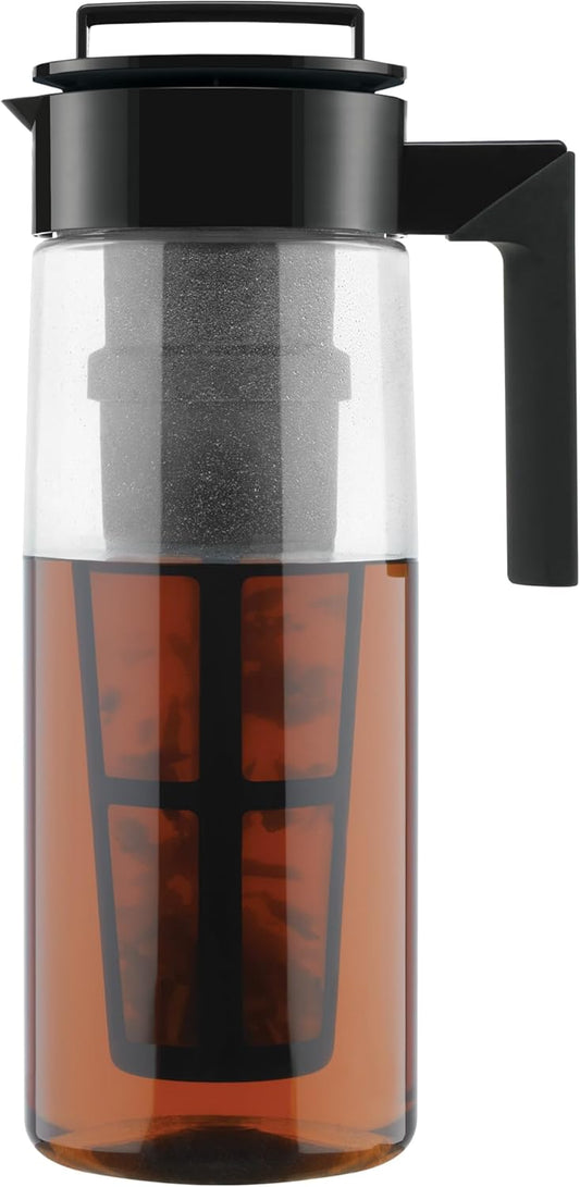 Takeya Flash Chill Iced Tea Maker - Airtight & Durable Iced Tea Maker Jug with Silicone Carry Handle - Leak-Proof & Lightweight Tea Infuser with Patented Flash Chill Technology - 2 Quart, Black