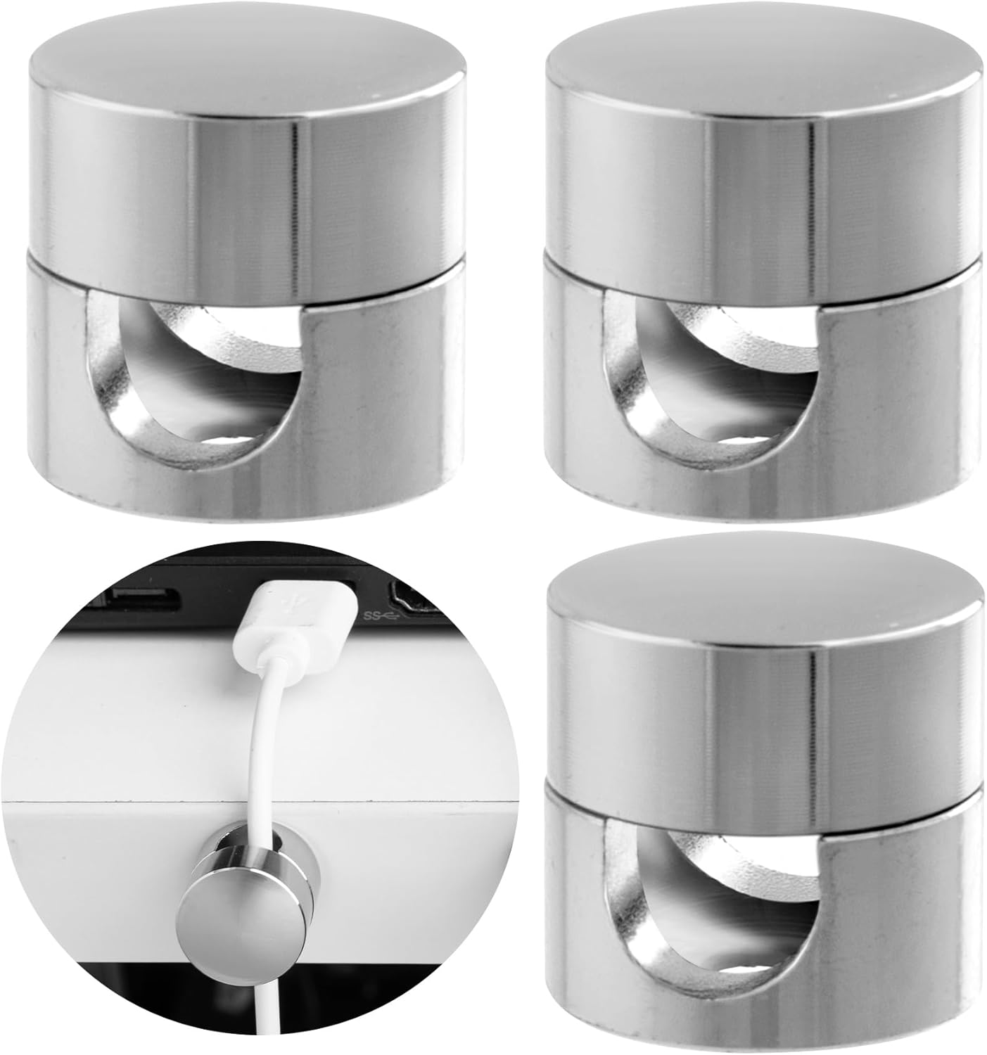 3 Sets Charger Holders for Cords, Silver Adjustable Cable Anchor Holders, Adhesive Metal Cord Clips, Cable Management Wire Organizers for Desk, Office, Nightstand