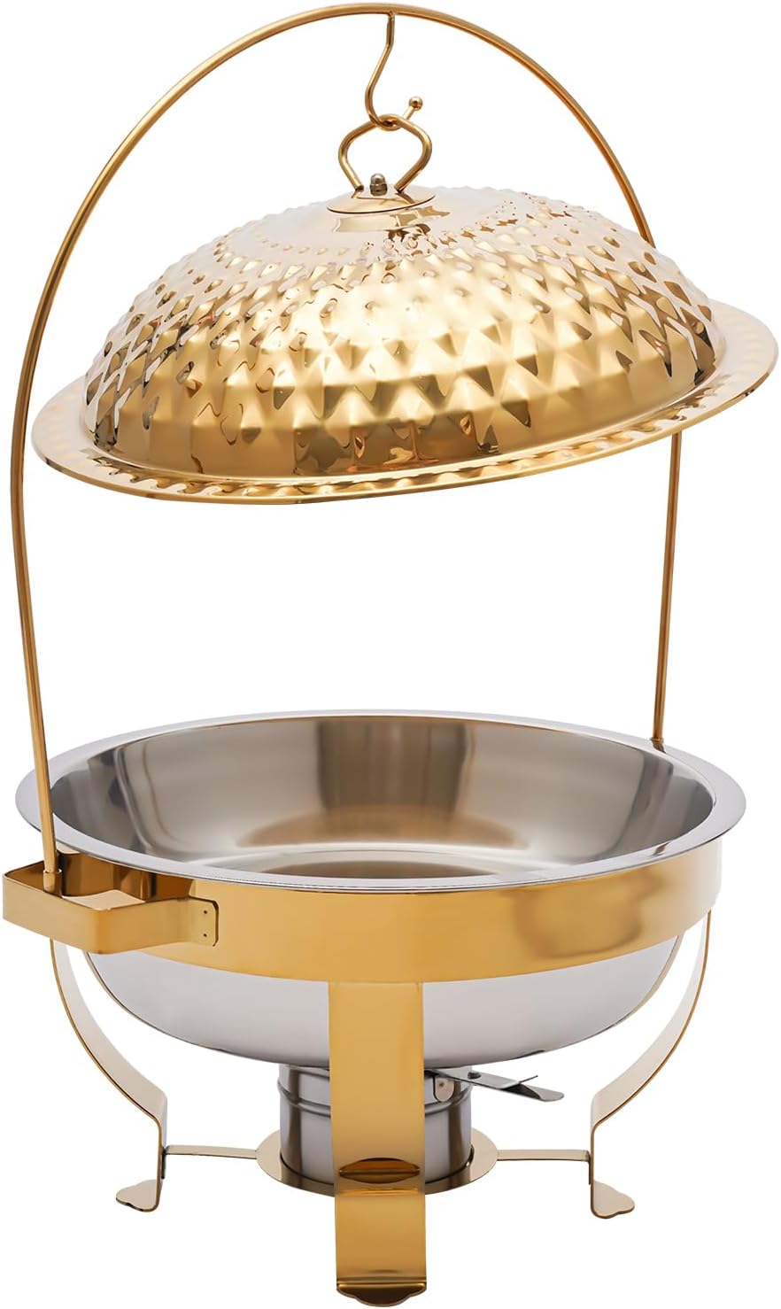 Chafing Dish Buffet Set Silver Accent, 4.5L Round Stainless Steel Chafer, Upgraded Buffet Servers and Warmers Set Warming Tray for Wedding, Parties, Banquet and Events (Gold)