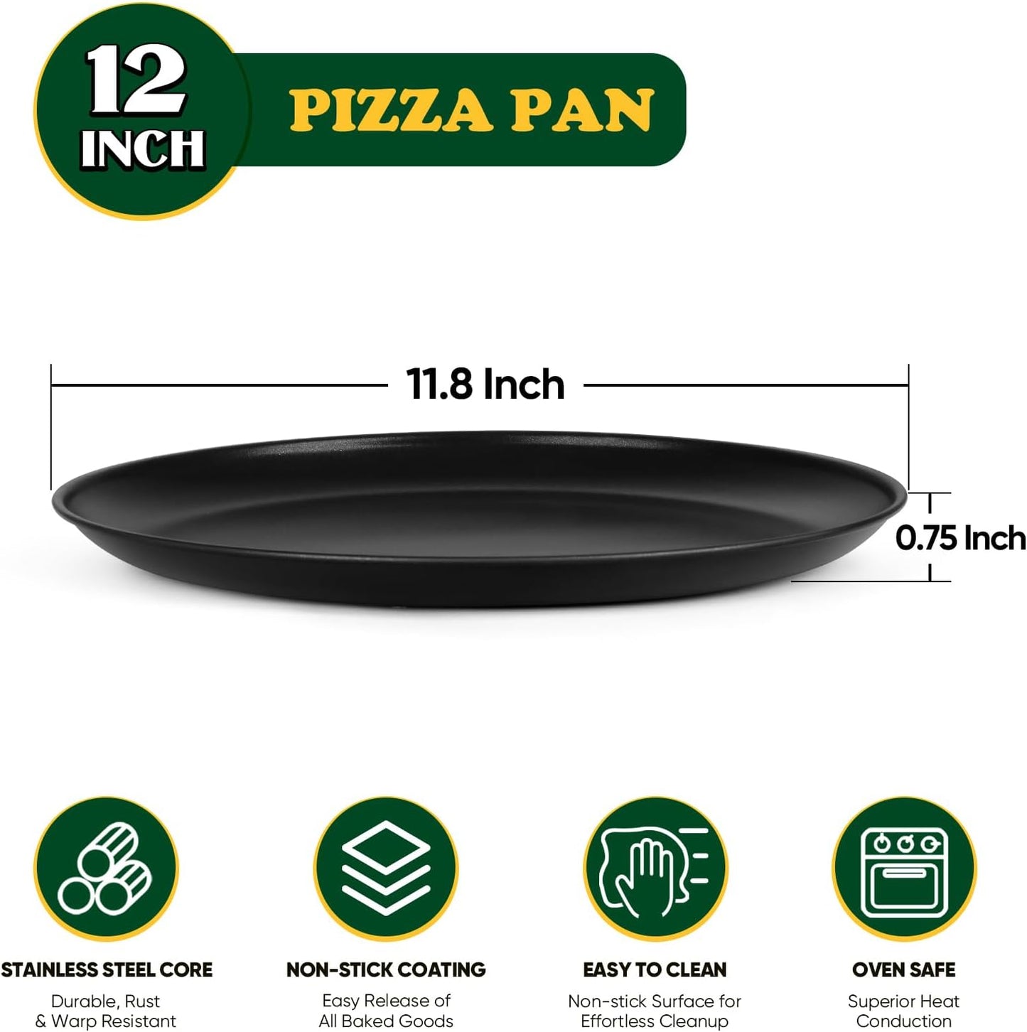 E-far 12 Inch Pizza Pan Set of 2, Nonstick Pizza Pie Pan Tray Platter, Metal Round Baking Sheet Cooking Pan for Oven, Durable & Stainless Steel Core