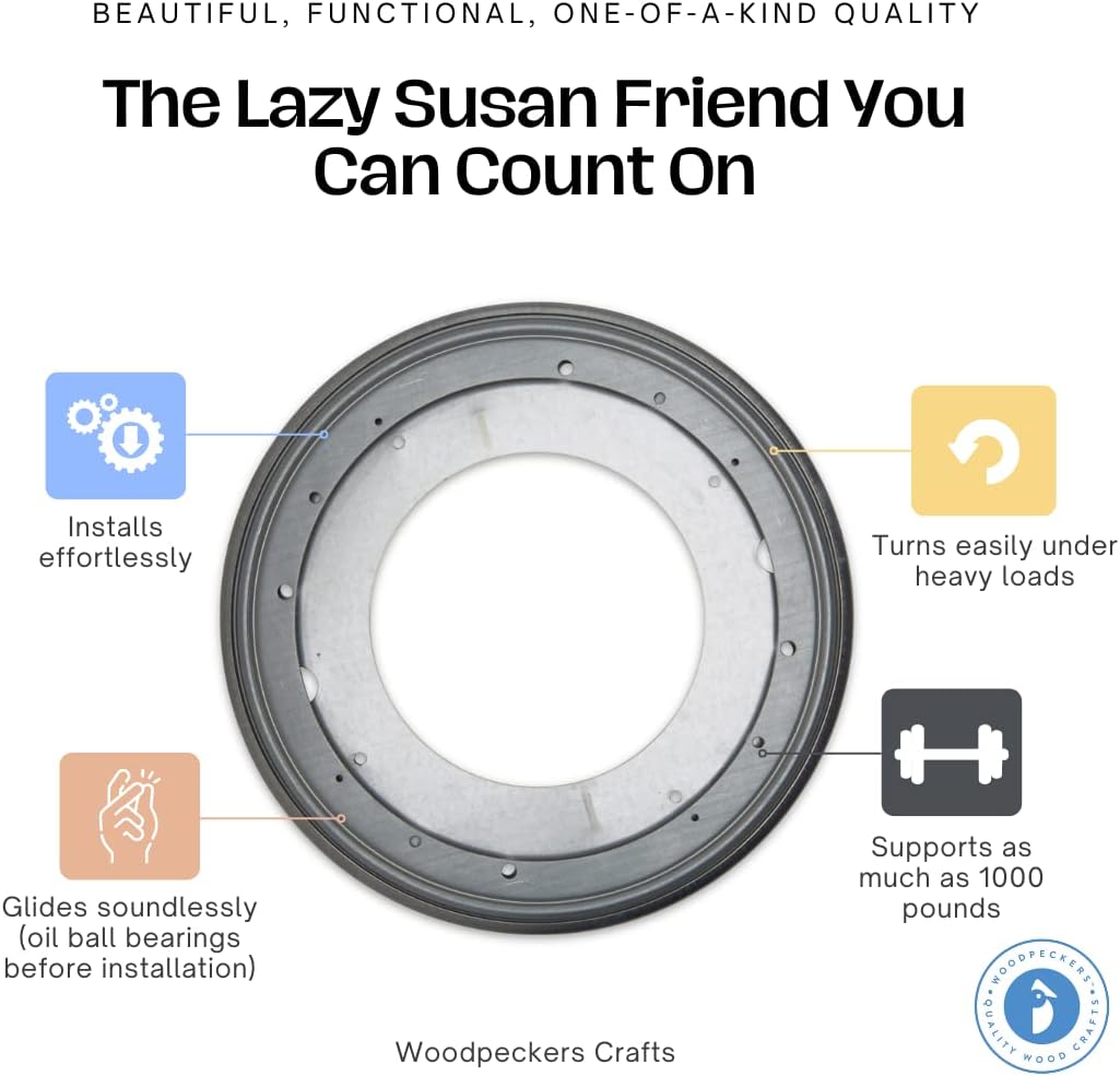 Lazy Susan Hardware, 12 inch, 1,000 lbs. Load Capacity, Pack of 1 Steel Lazy Susan Turntable Ball Bearing, by Woodpeckers