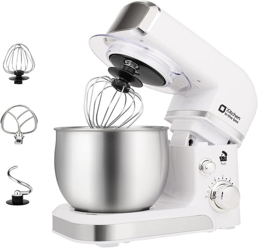 Kitchen in the box Stand Mixer,3.2Qt Mini Electric Food Mixer,6 Speeds Portable Lightweight Kitchen Mixer for Daily Use with Egg Whisk,Dough Hook,Flat Beater (White)