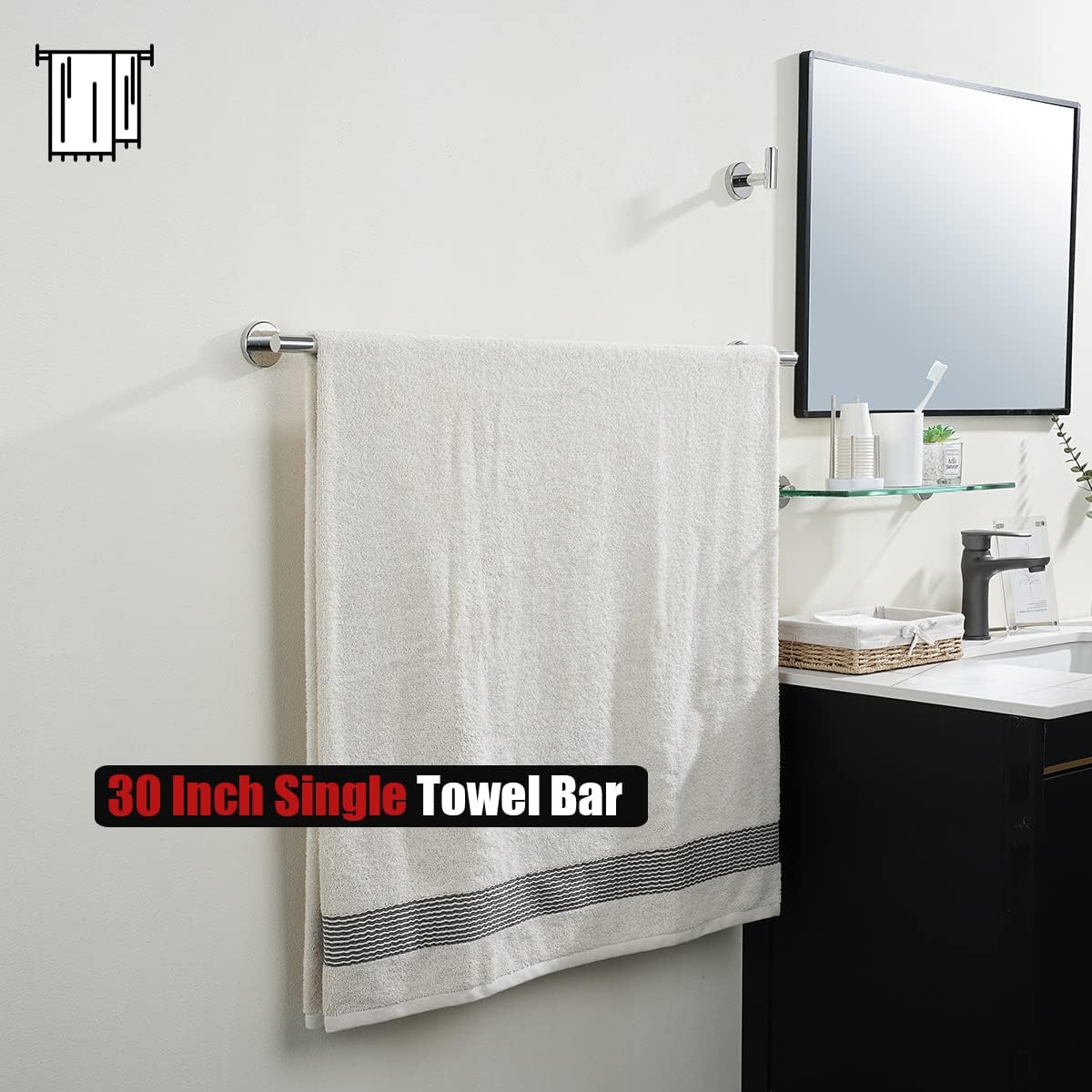 JQK Chrome Bath Towel Bar, 33 Inch 304 Stainless Steel Thicken 0.8mm Towel Rack Bathroom, Towel Holder Polished Finished Wall Mount, Useable Length 30 Inch 2 Pack, TB110L30-CH-P2
