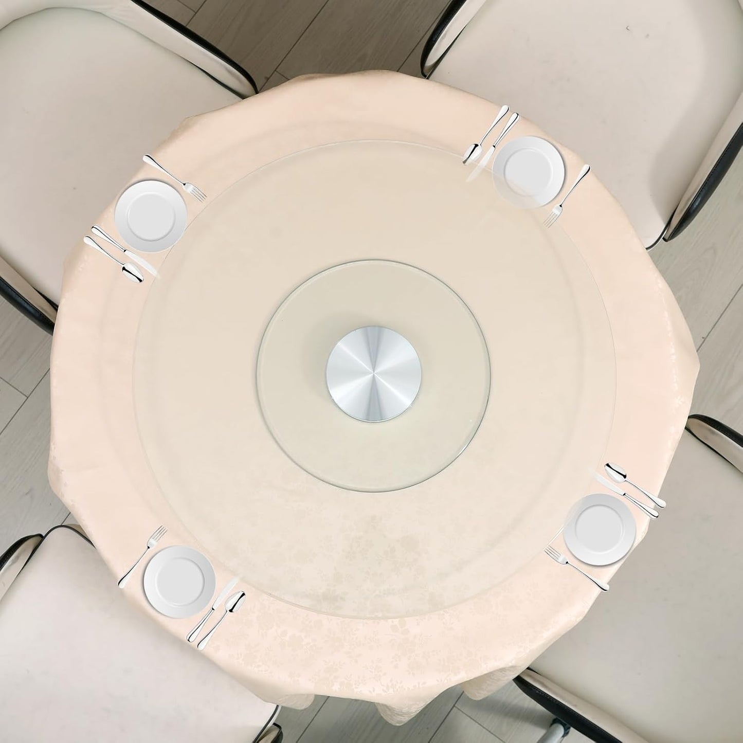 36-Inch Lazy Susan Turntable for Dining Table, Tempered Glass, 360° Rotation, Anti-Tip Design with 6 Rotating Wheels, Perfect for Parties, Weddings, and Family Dinners (36 inch)