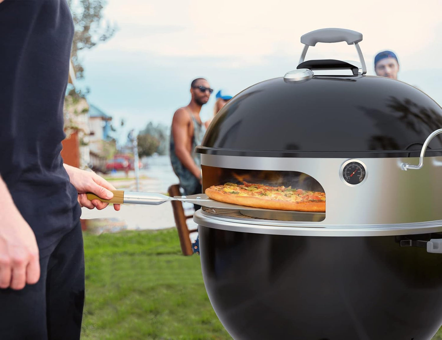 onlyfire Stainless Steel Pizza Ring Kit Pizza Oven Kit for Weber 22-Inch Kettle Grills - Include Pizza Stone and Aluminum Peel