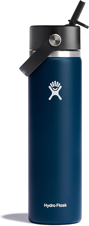 Hydro Flask Water Bottle - Insulated Stainless Steel - Wide Straw Lid, Non Spill, Leakproof in 24 Oz Indigo Blue