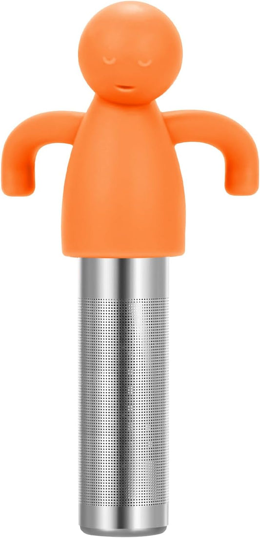 Leden Tea Infuser Cute Tea Strainer for Loose Leaf Tea Stainless Steel Fine Mesh Tea Ball Steeper with Silicone Lid for Mug and Cup, Orange